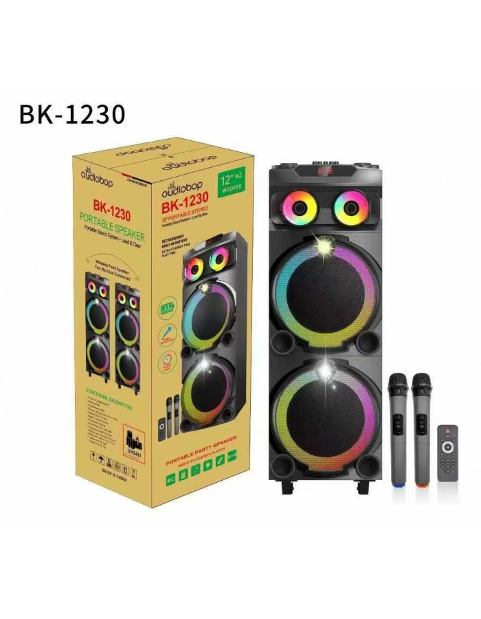 BK 1231 BLUETOOTH SD,USB GİRİŞLİ ÇİFT MİKROFONLU RGB IŞIKLI SPEAKER 12*2 İNÇ