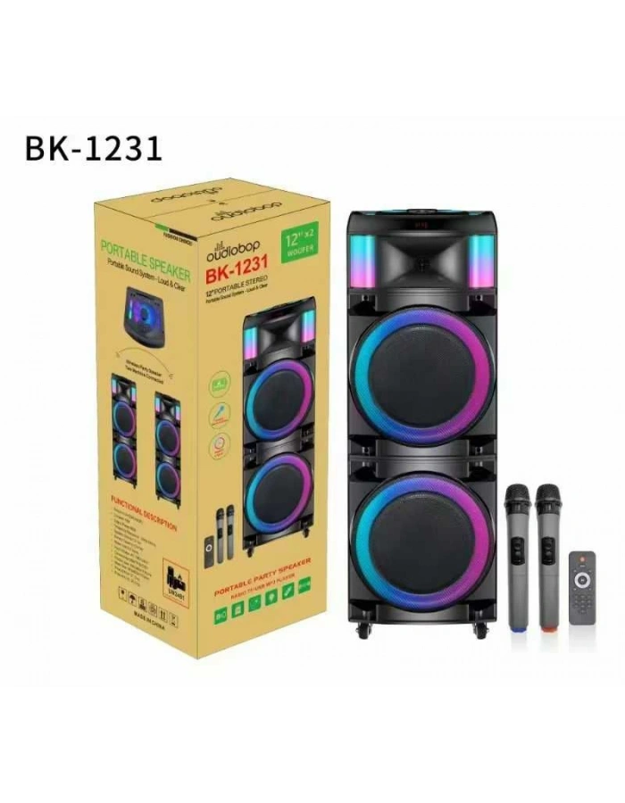BK 1231 BLUETOOTH SD,USB GİRİŞLİ ÇİFT MİKROFONLU RGB IŞIKLI SPEAKER 12*2 İNÇ