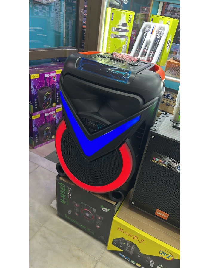 BK 188 BLUETOOTH SD,USB GİRİŞLİ ÇİFT MİKROFONLU RGB IŞIKLI SPEAKER 18 İNÇ