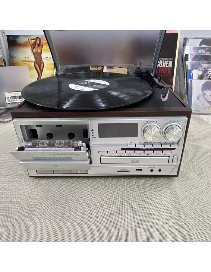 KNSTAR KN-110 Bluetooth Nostaljik Pikap CD Kaset Plak Çalar Müzik Seti