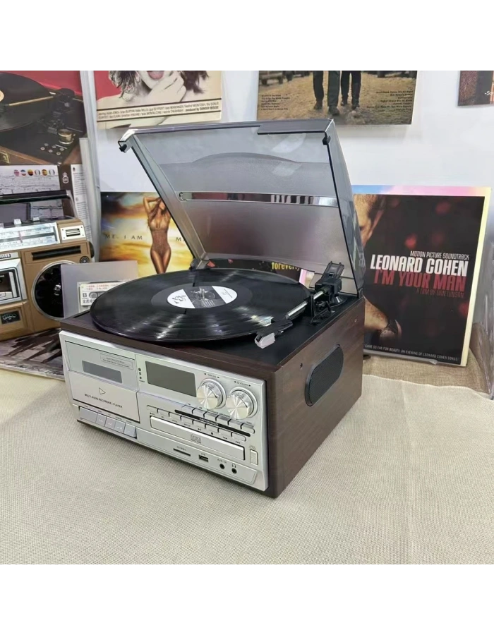 KNSTAR KN-110 Bluetooth Nostaljik Pikap CD Kaset Plak Çalar Müzik Seti