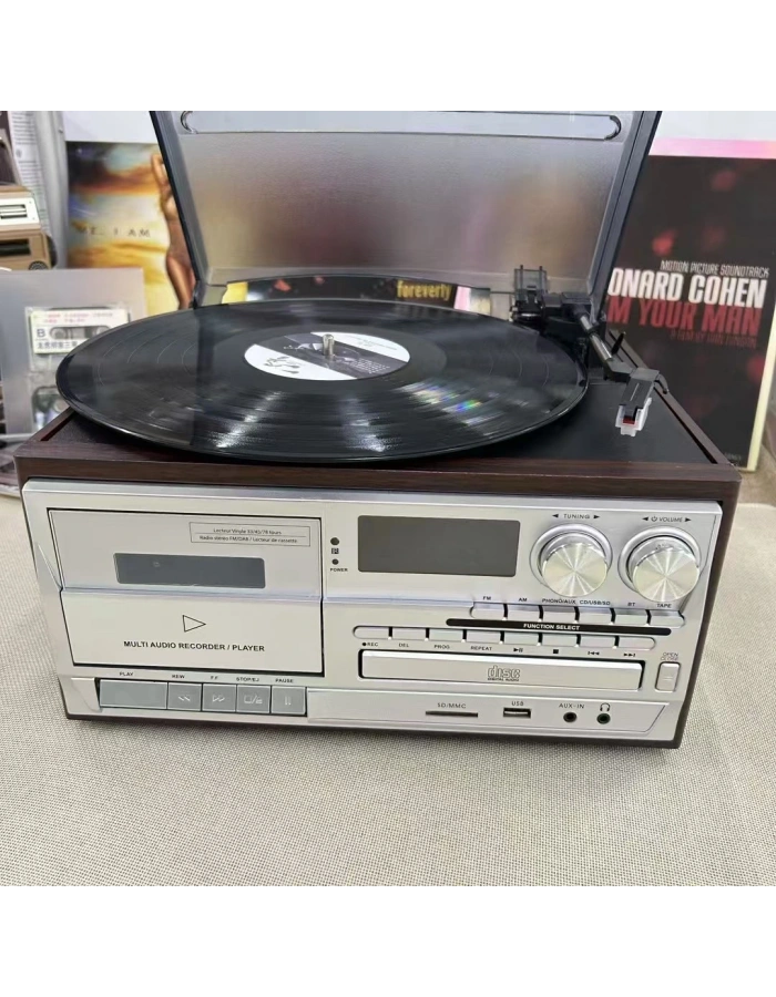 KNSTAR KN-110 Bluetooth Nostaljik Pikap CD Kaset Plak Çalar Müzik Seti
