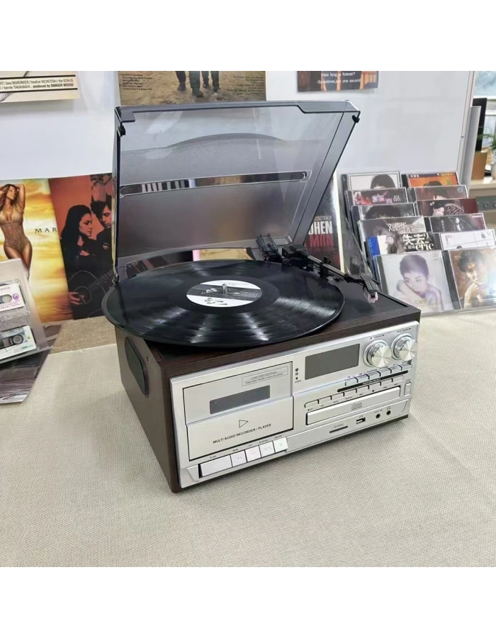 KNSTAR KN-110 Bluetooth Nostaljik Pikap CD Kaset Plak Çalar Müzik Seti