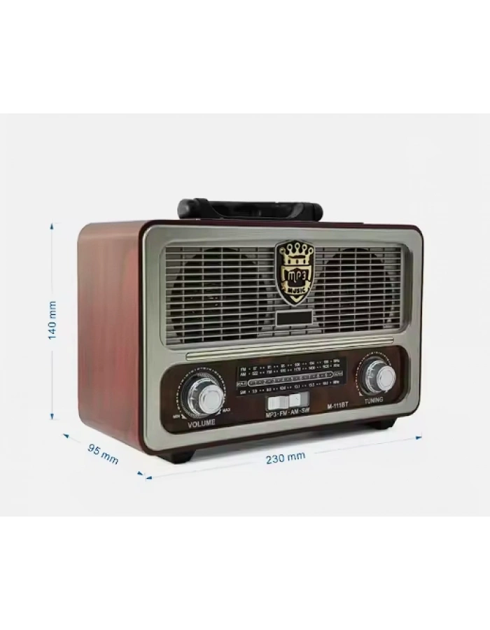 KNSTAR M-111BT Nostaljik Ahşap Radyo Bluetooth Kumandalı USB SD Toptan