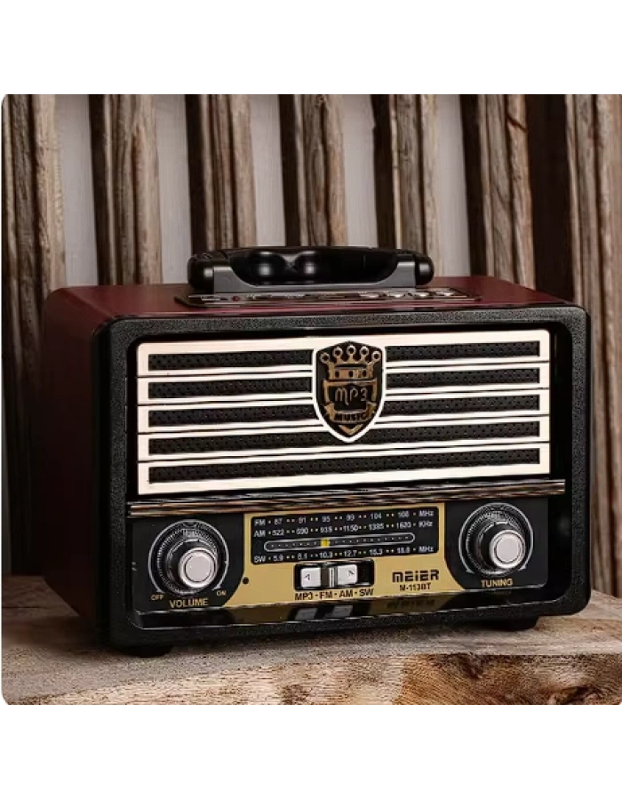 KNSTAR M-113BT Nostaljik Ahşap Radyo Bluetooth Kumandalı USB AUX Toptan