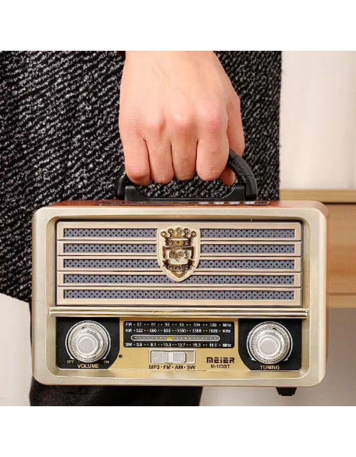 KNSTAR M-113BT Nostaljik Ahşap Radyo Bluetooth Kumandalı USB AUX Toptan