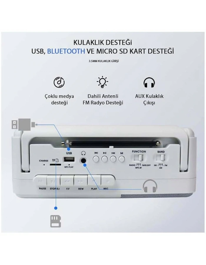 KNSTAR PX680 Şarjlı Nostaljik Kasetçalar Bluetooth – Retro Taşınabilir Kaset Çalar