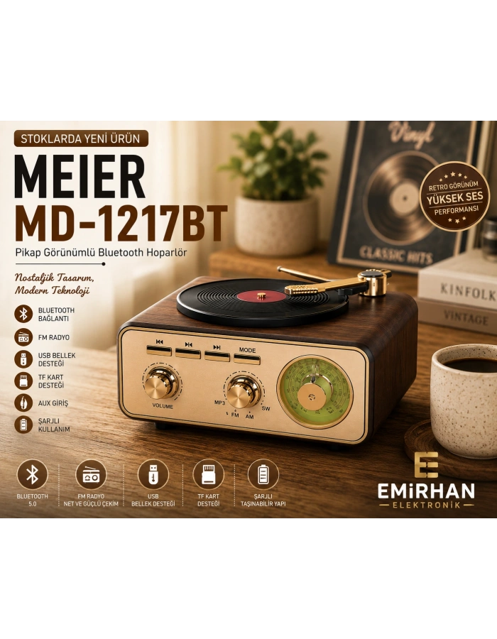 Meier MD-1217BT Pikap Görünümlü Bluetooth Hoparlör Nostaljik Retro Radyo