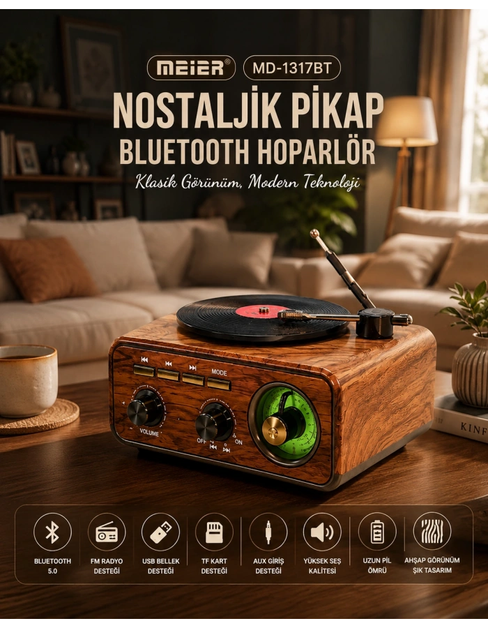 Meier MD-1317BT Nostaljik Pikap Görünümlü Bluetooth Hoparlör Retro Radyo Speaker Toptan