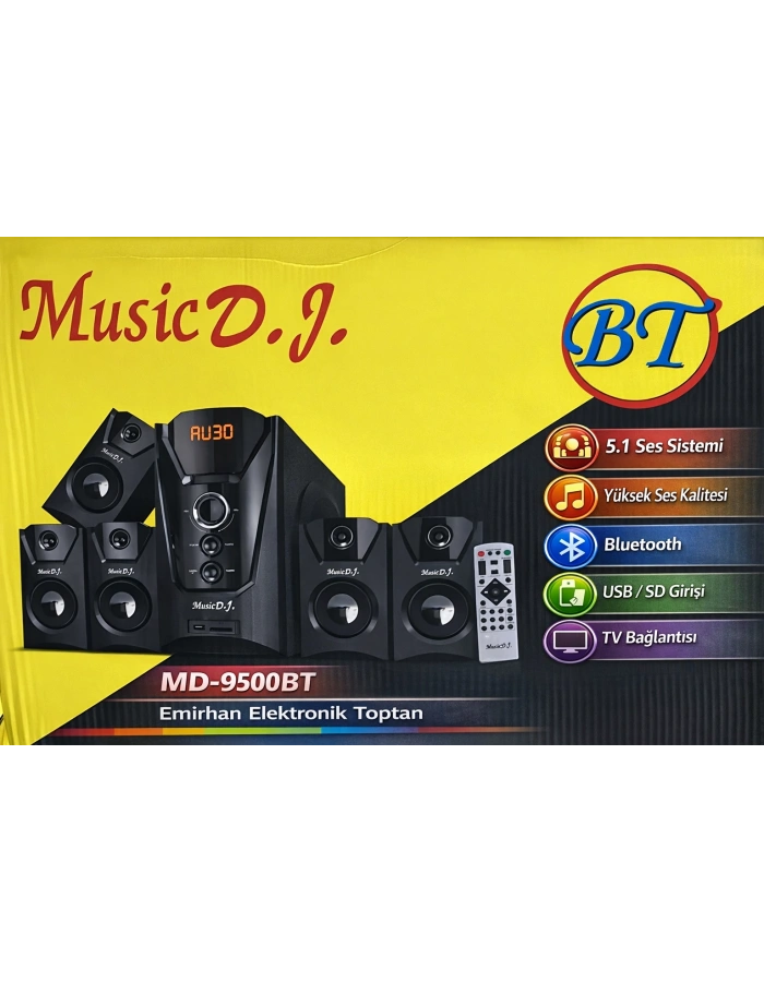 Music D.J. 5.1 Ses Sistemi 80W Bluetooth FM Radyo Ev Sinema Toptan MD 9500