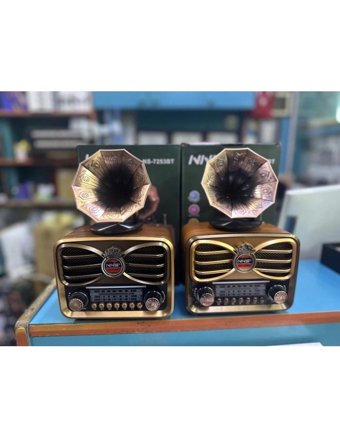 NNS NS-7253BT Gramofon Görünümlü Bluetooth Hoparlör FM AM SW Nostaljik Radyo Toptan