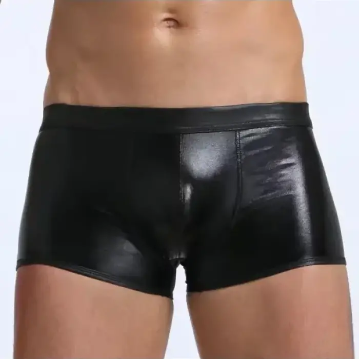 Fantezi Deri Görünümlü Seksi Siyah Erkek Boxer