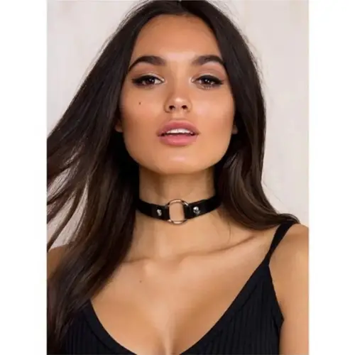 Deri Bayan Halkalı Boyunluk