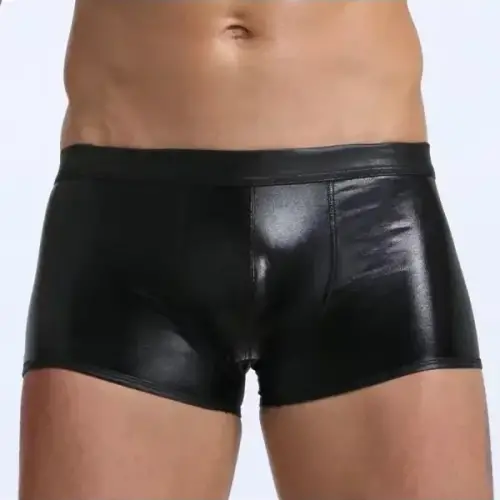 Fantezi Deri Görünümlü Seksi Siyah Erkek Boxer