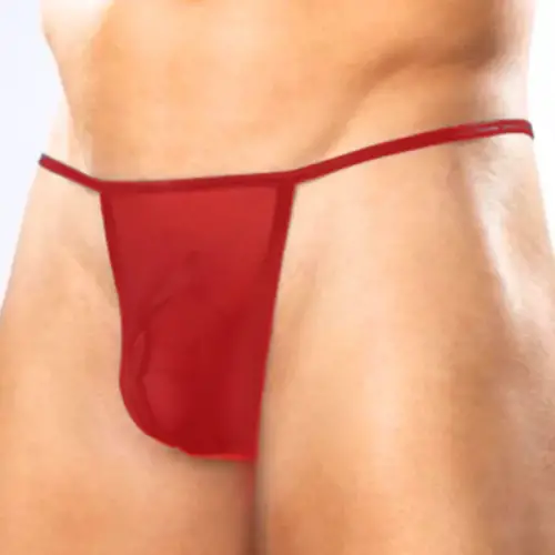 Fantezi Kırmızı Transparan Seksi Tül Erkek String