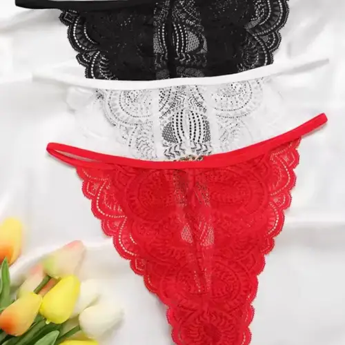 Kadın 3’lü Dantel String – Tanga - Büyük Beden Seçenekli
