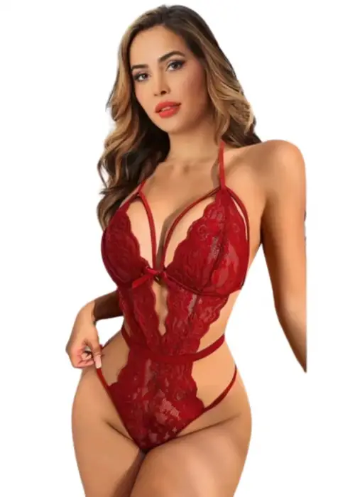 Fantazi Kadın Kırmızı Dantelli Şık Seksi Gecelik