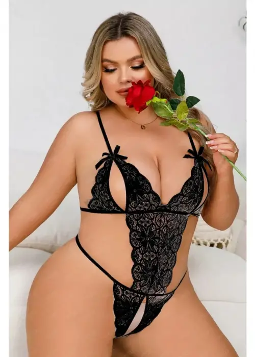 Fantezi Büyük Beden Siyah Dantelli Babydoll