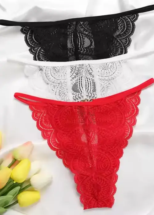 Kadın 3’lü Dantel String – Tanga - Büyük Beden Seçenekli