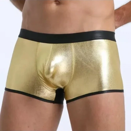 Fantezi Deri Görünümlü Seksi Altın Erkek Boxer