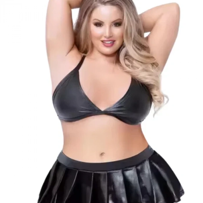 Büyük Beden Sütyen ve Pileli Mini Etek Takımı