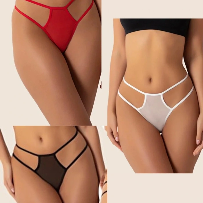 Fantazi Renkli Seksi 3lü Tül String Fantezi Tanga Takımı