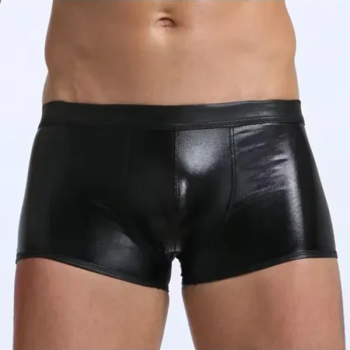 Fantezi Deri Görünümlü Seksi Siyah Erkek Boxer