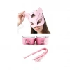 Fantezi Deri Seksi Pembe Kedi Maske Kelepçe Kırbaç Seti ( 3’lü set)