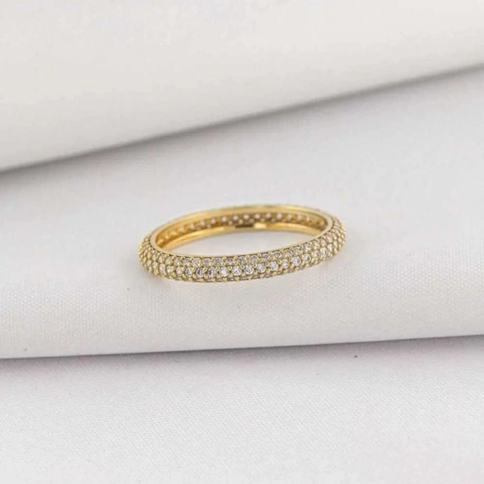 14 Ayar Altın 3 Sıra Taşlı Tamtur  Yüzük