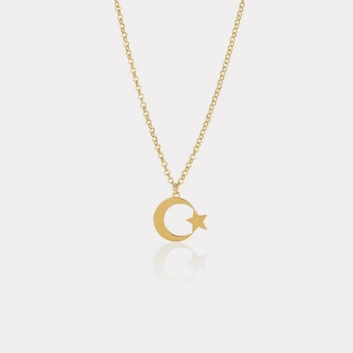 14 Ayar Altın Ay Yıldız Kolye
