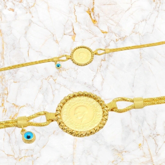 14 Ayar Altın Dorika Çift Sıra Çeyrekli Bileklik