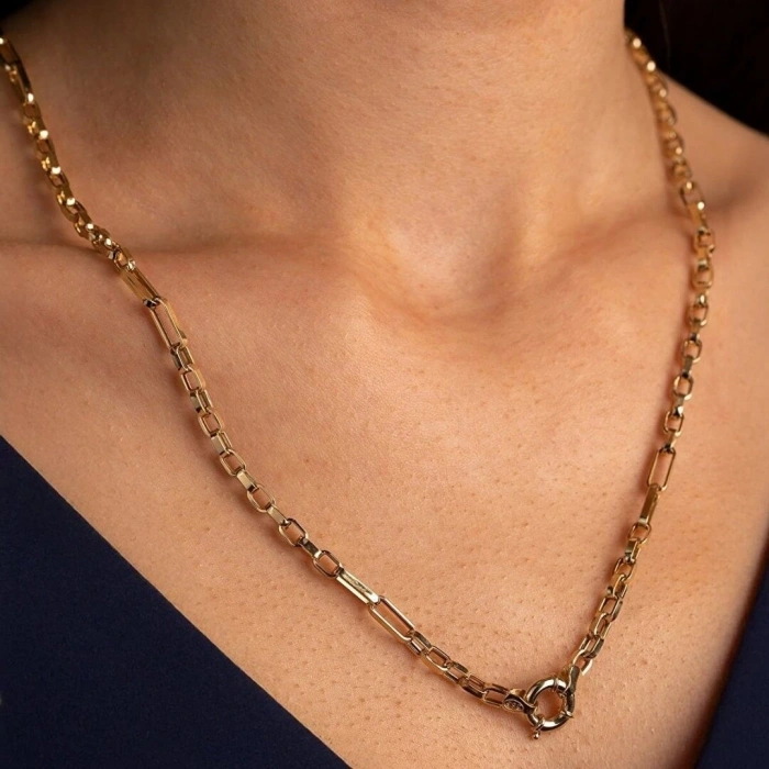 14 Ayar Altın Gemici Kilit Ataç Zincir