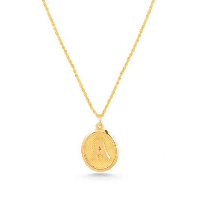 14 Ayar Altın Halat Zincirli Harf Kolye