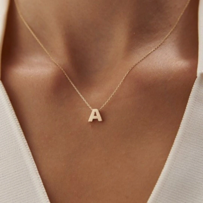 14 Ayar Altın Harf Kolye Üç Boyutlu