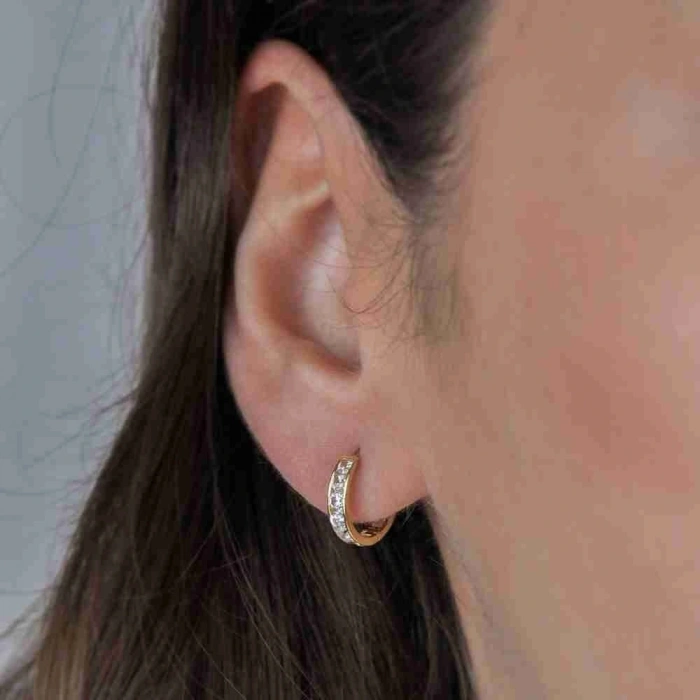 14 Ayar Altın Sıra Taşlı Halka Küpe