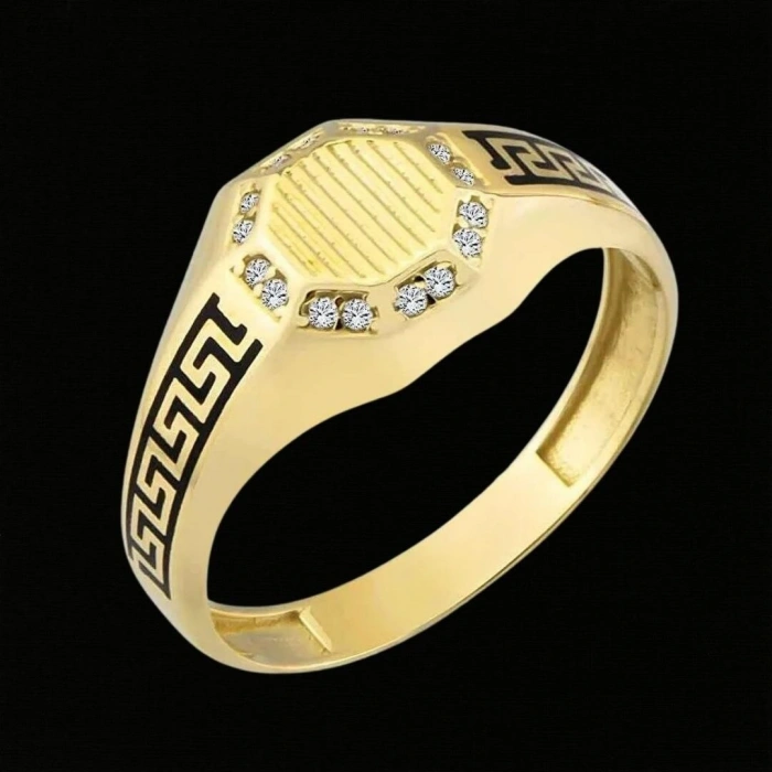 14 Ayar Altın Siyah Çizgili Erkek Yüzüğü