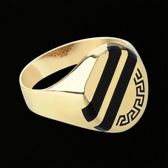 14 Ayar Altın Siyah Mine İşlemeli Erkek Yüzüğü