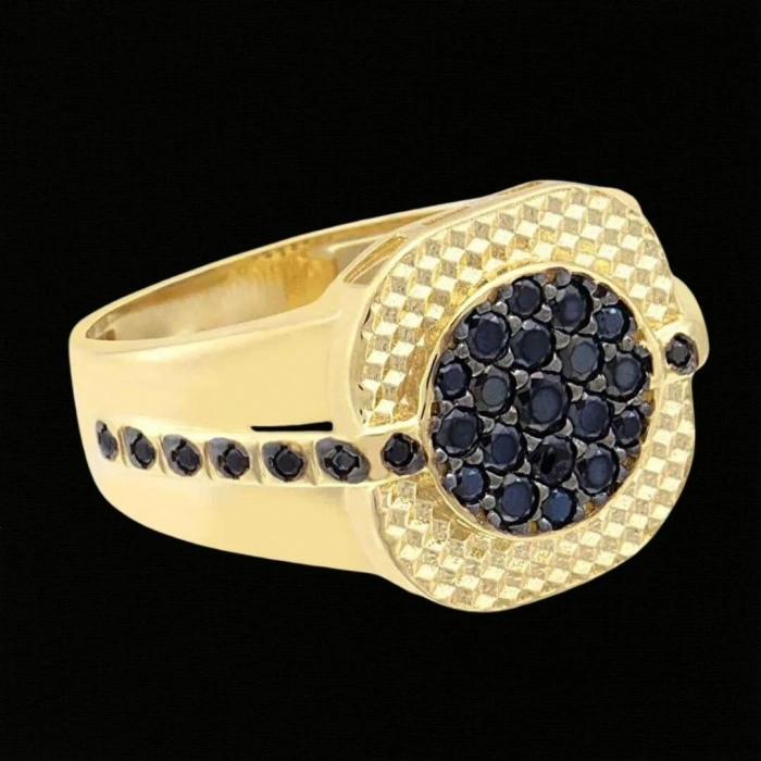 14 Ayar Altın  Siyah Taşlı Kronet Erkek Yüzüğü