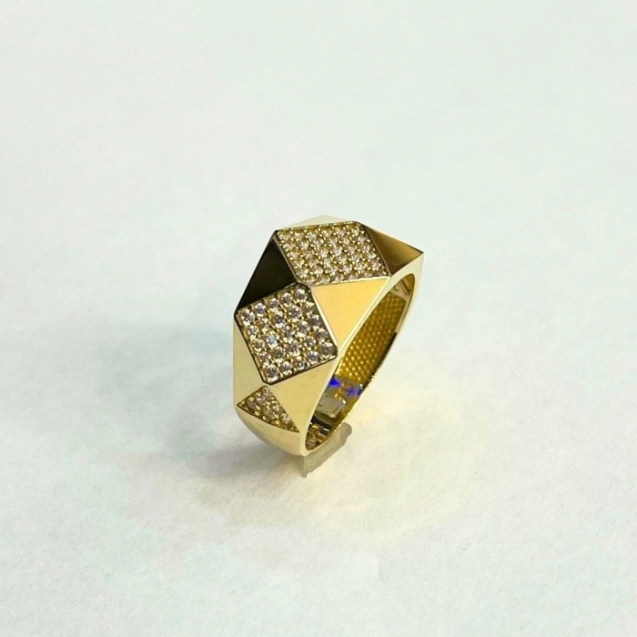 14 Ayar Altın Taşlı Prizma Yüzük