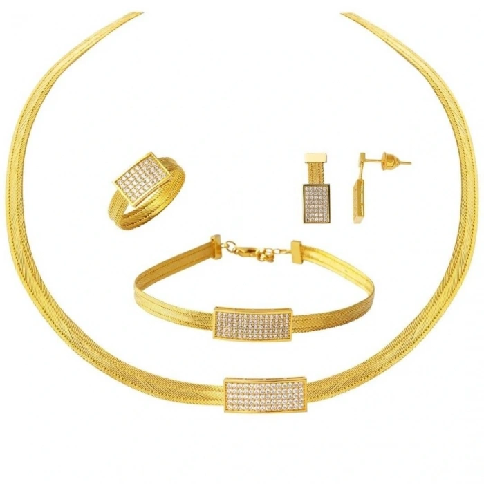 22 Ayar Altın Taşlı 3 Sıra Trabzon Hasır Set Takımı