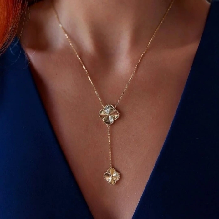 Altın  2li Yonca Zincir Kolye