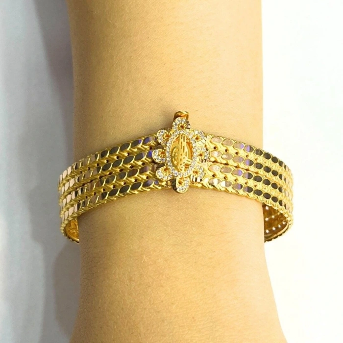 Sarı Altın 4 Sıra Çiçek Tuğra Kelepçe