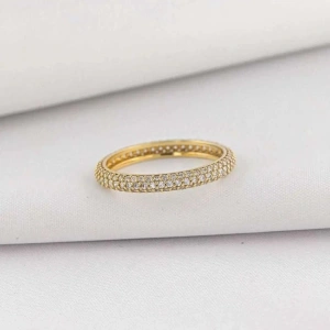 14 Ayar Altın 3 Sıra Taşlı Tamtur  Yüzük