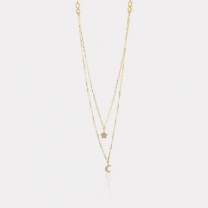 14 Ayar Altın Çiftli Ay Yıldız Kolye