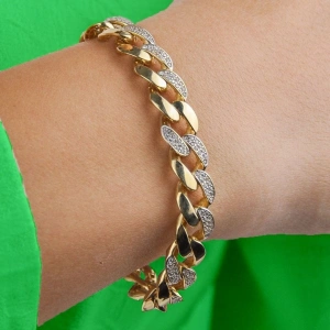 14 Ayar Altın Yan Taşlı Monaco Bileklik