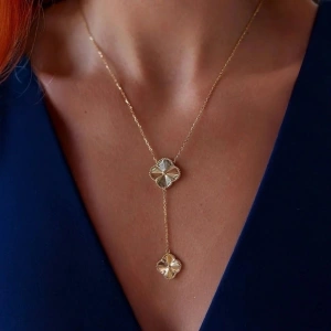 Altın  2li Yonca Zincir Kolye