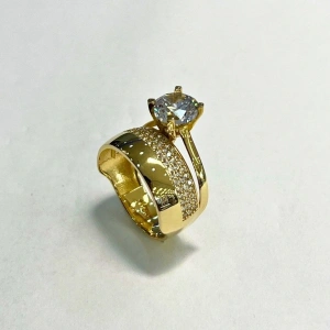 Geniş Model 14 Ayar Altın Alyans Tektaş Yüzük