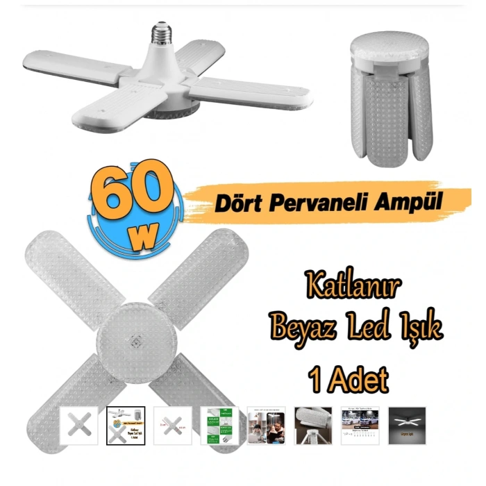 65W E27 KRİSTAL KATLANABİLİR PERVANE MODEL LED AMPUL 4+1 KANATLI LED AMPUL 6000 LÜMEN