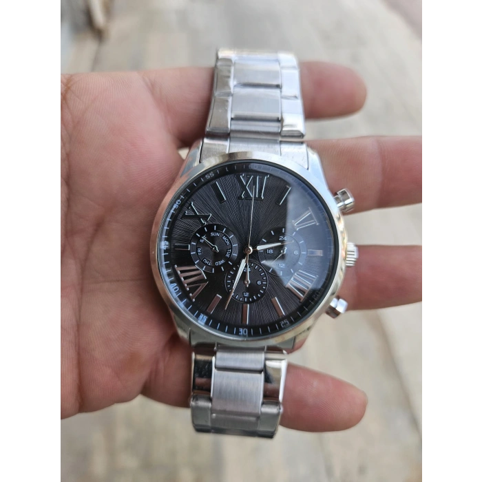 Gümüş Çelik Kordon Erkek Kol Saati Takvimli Siyah Kadran Özel Kutusunda