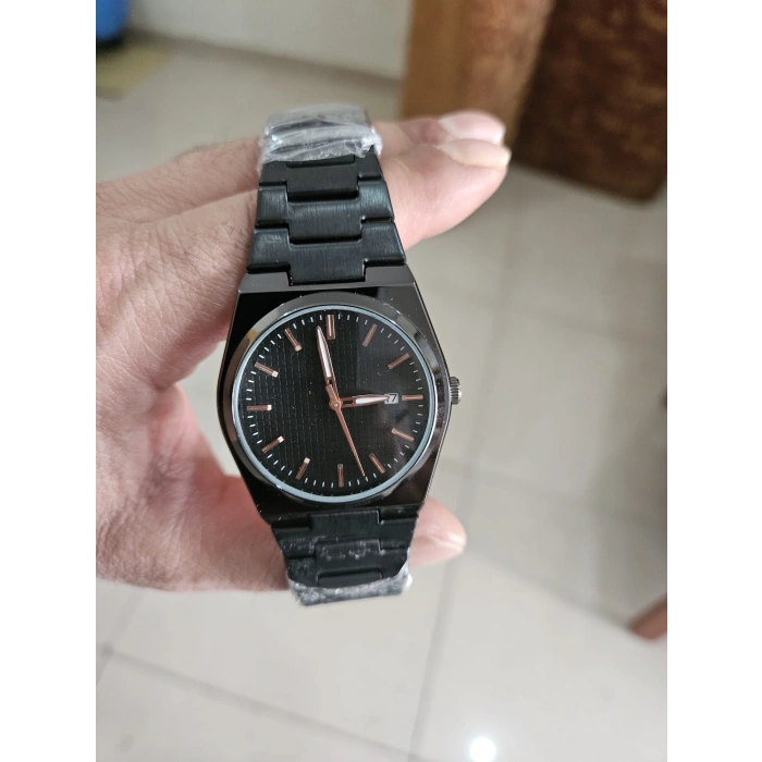 Siyah Çelik Kordon Erkek Kol Saati Takvimli Siyah Kadran Özel Kutusunda